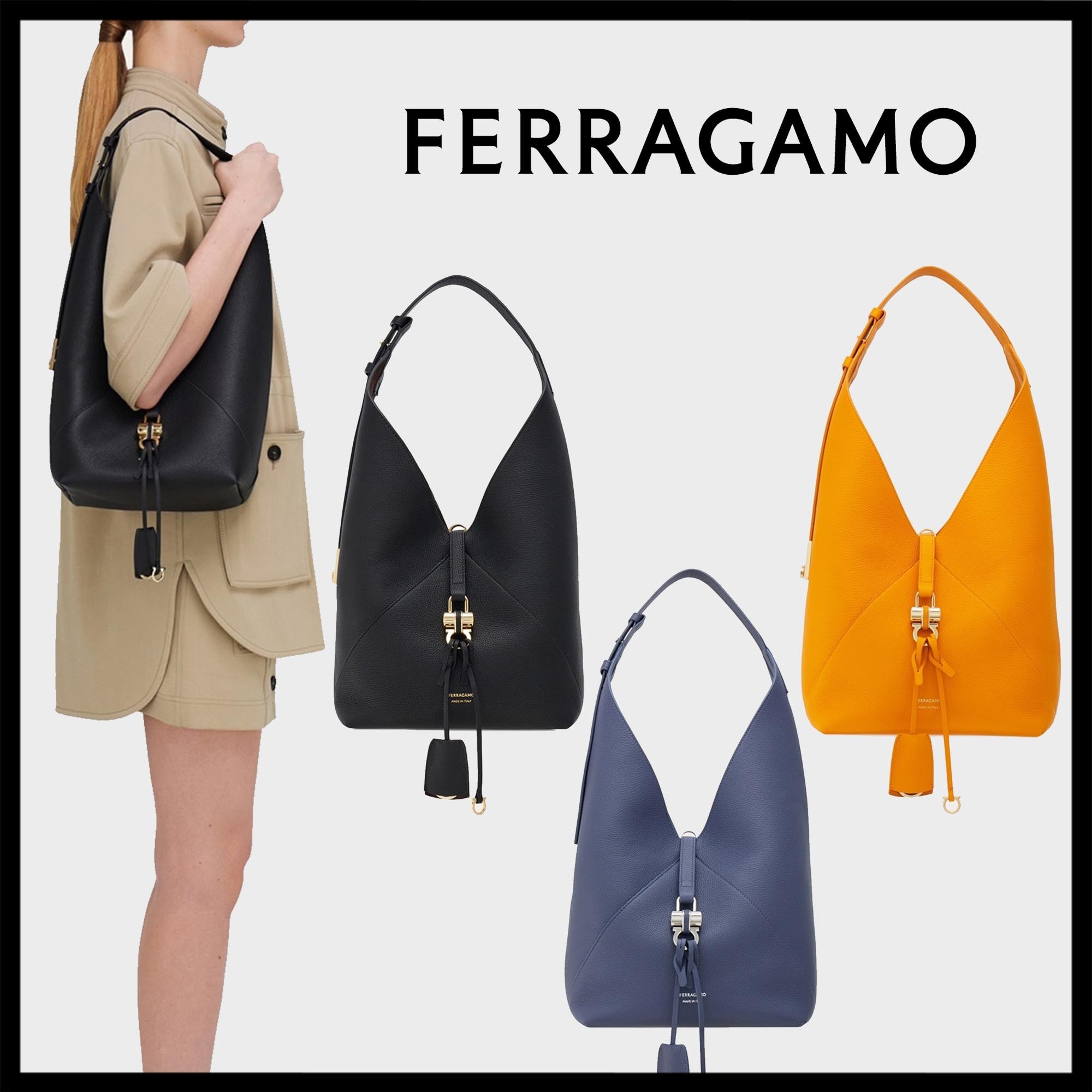 FERRAGAMO直営店 V字型ホーボーバッグ（M）