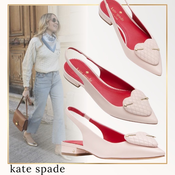 kate spade*レザー*ハート装飾*フラットシューズ*スリングバック
