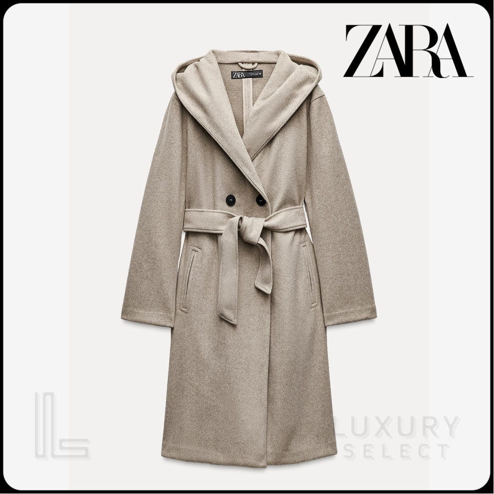★ZARA★ SOFT HOODED BELTED COAT
