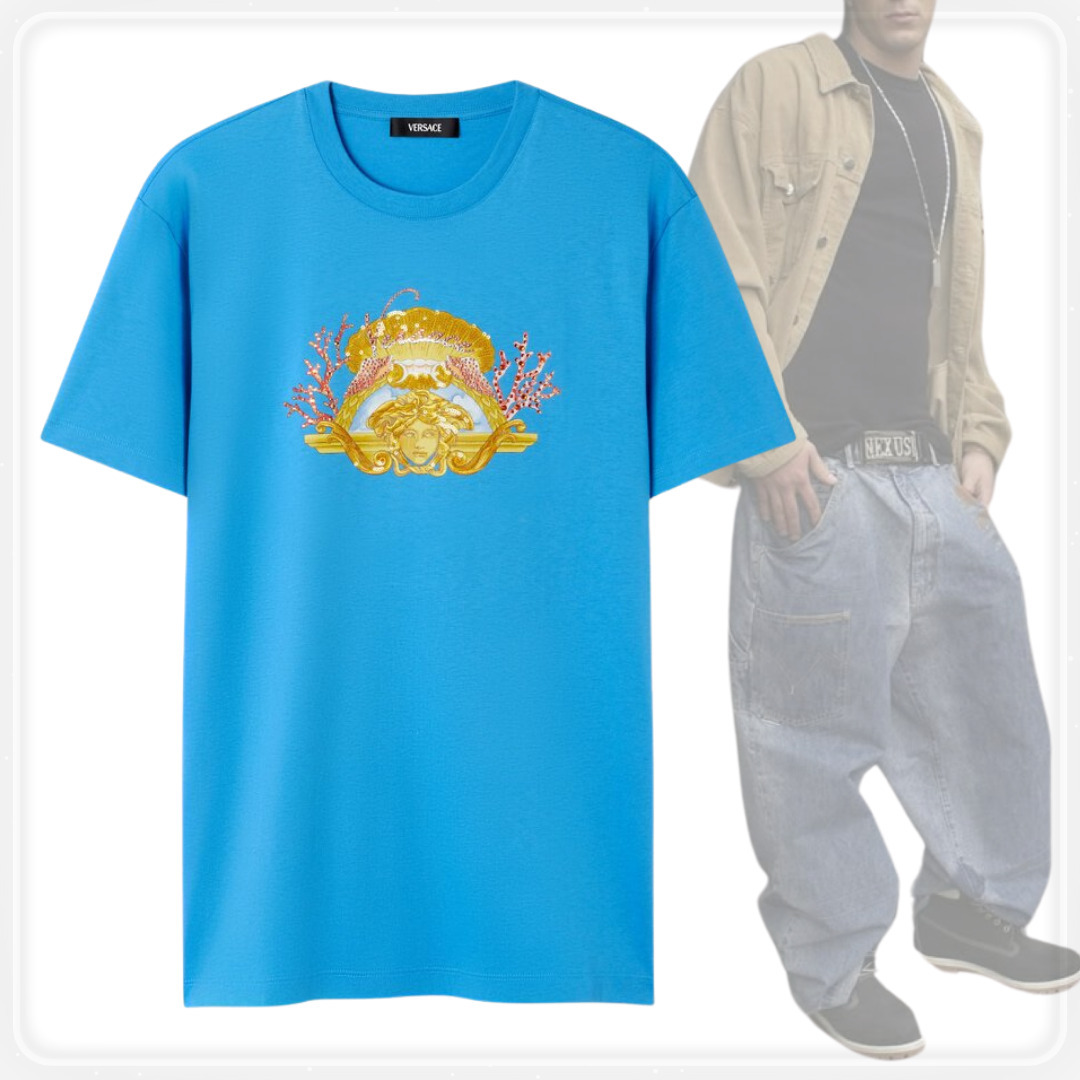 【VERSACE】ダイブ イン クレスト クリスタル付き Tシャツ 半袖