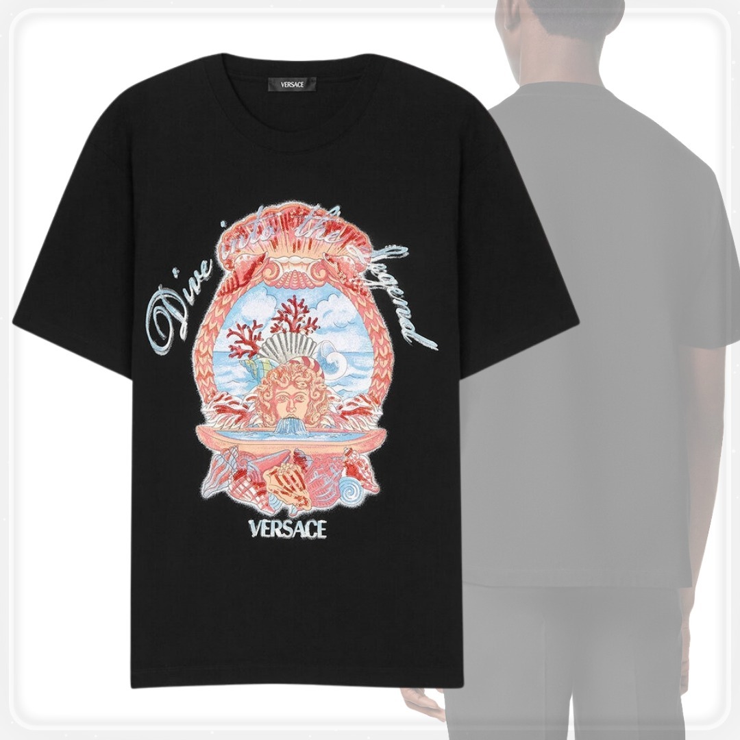 【VERSACE】ダイブ イン クレスト 刺繍入り Tシャツ 半袖 メンズ