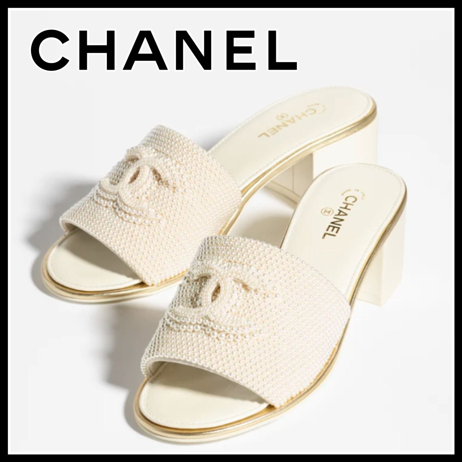 《パール装飾☆立体CCロゴ》CHANEL ミュール