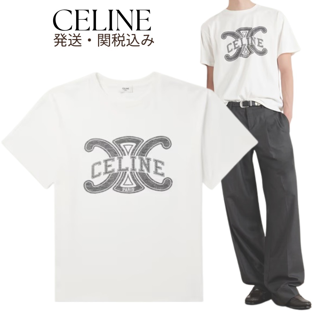 送料関税込み CELINE ロゴプリントコットンTシャツ