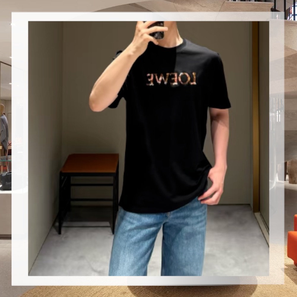 LOEWE ストレート コットン Tシャツ 正規品 半袖 上質 ロゴ