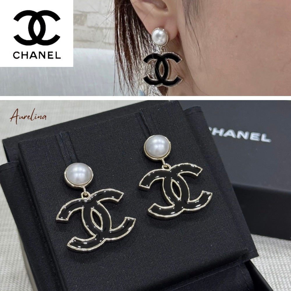 定番の可愛さ♡黒ロゴ×パール【CHANEL】ピアス CCロゴ