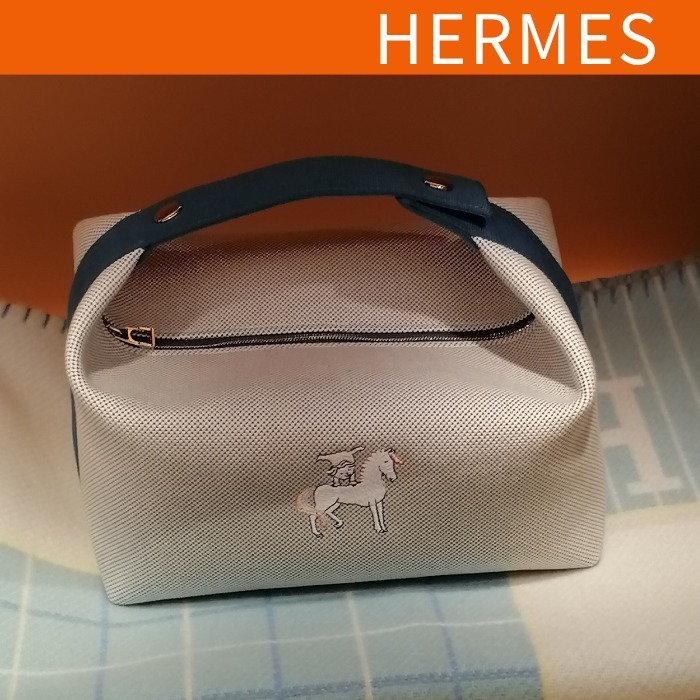 HERMES エルメス マザーズバッグ ホワイト ブリッドアブラック