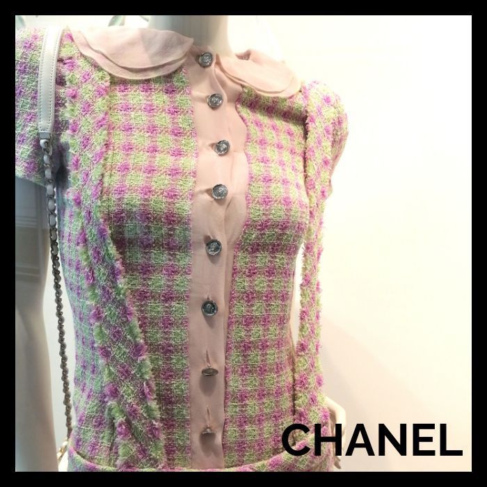 【CHANEL】シャネル トップス コットンツイード ピンク