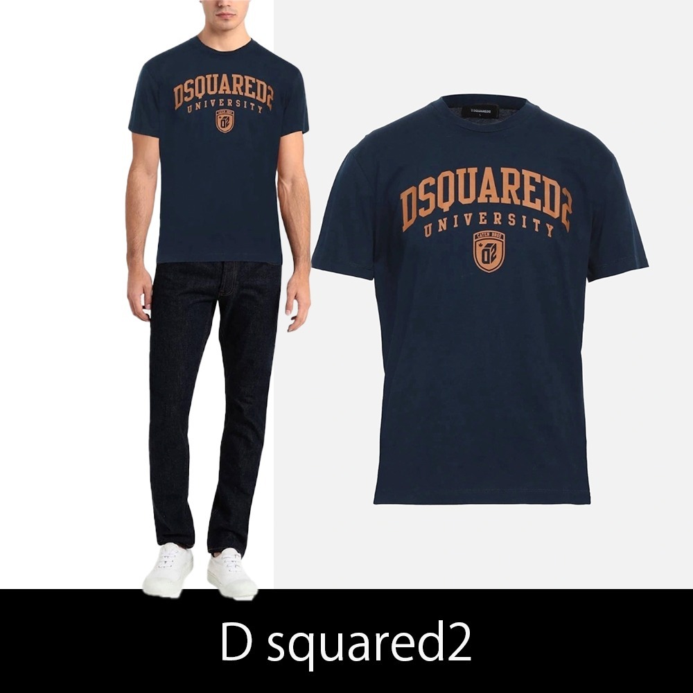 D squared2★バーシティ ダークネイビーブルー Tシャツ★送関込