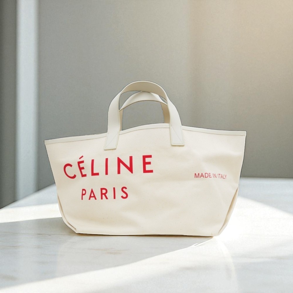 CELINE セリーヌ メイドイントートバッグ ホワイト×レッド