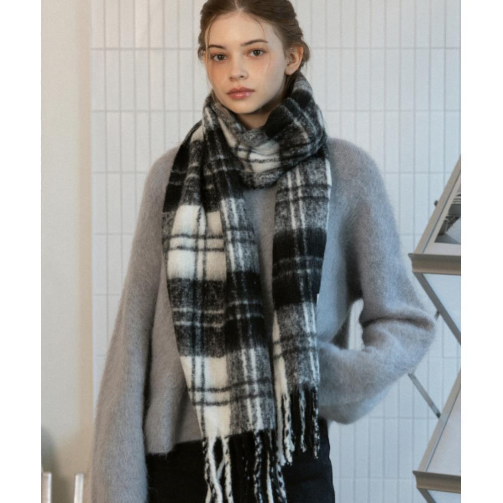 ●TATIANA● Shadow Plaid Wool Blended Muffler MF8127 5006788
