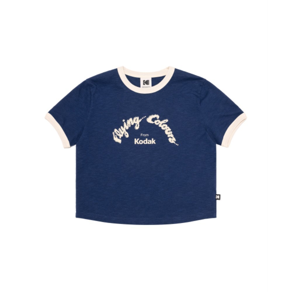 ★KODAK★ Graphic Ringer Short Sleeve T-Shirt Women NAVY