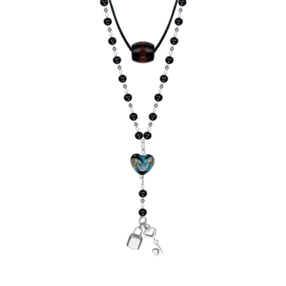 ●VVV● SET Hippie Heart Bead Chain Drop Necklace 24FWNK113B