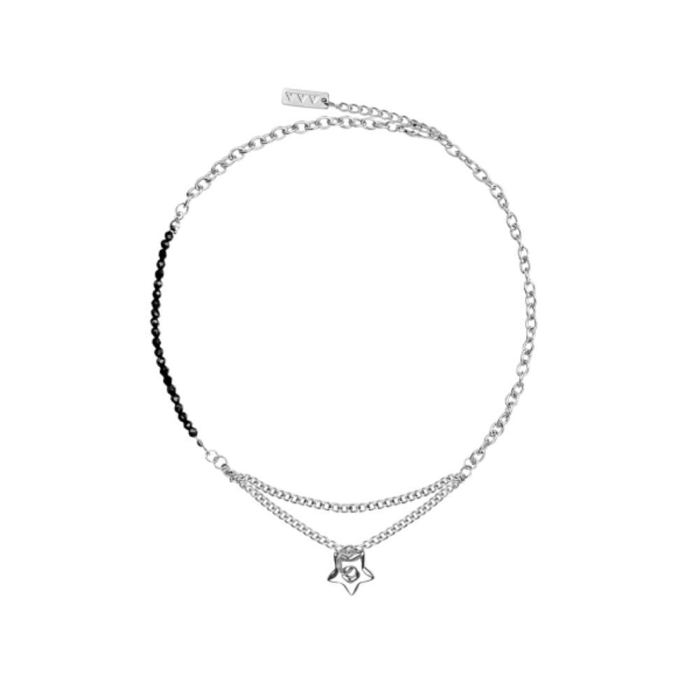 ●VVV● Bold Star Mix Chain Surgical Necklace 24SSNK101BKF