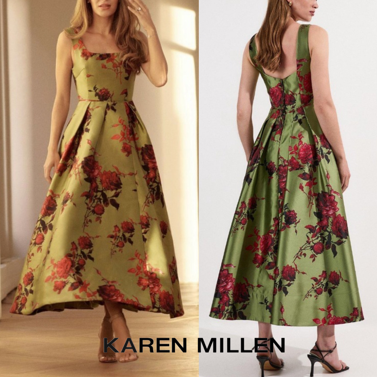 【KAREN MILLEN】フローラルジャカード コルセット織りドレス