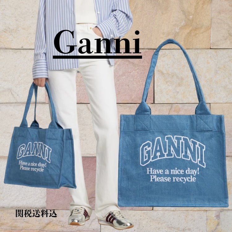 【関税送料込】GANNI Large Easy デニムトートバッグ**