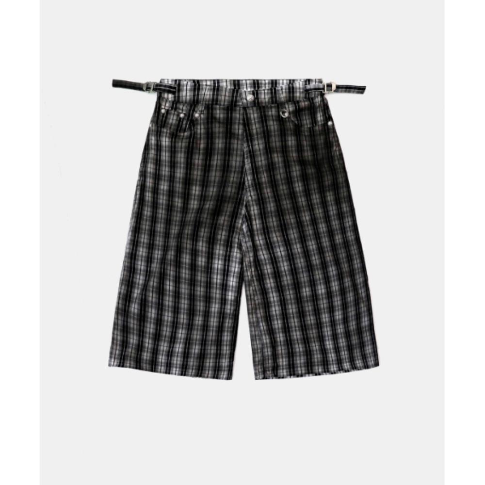 ★BADBLOOD★ Cosmo Graphic Bermuda Pants White Check w-srt25