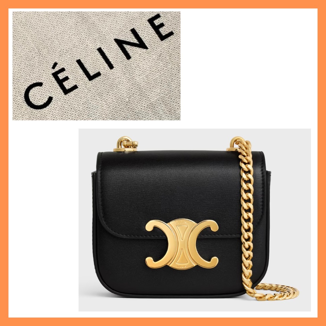 CELINE シャイニーカーフスキンのミニチェーン クロード