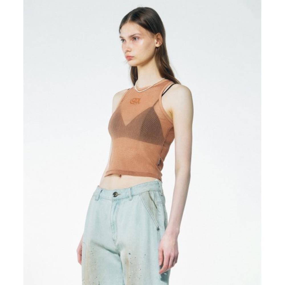 ★SCULPTOR★ Symbol Logo Mesh Sleeveless Top Dusty Apricot S