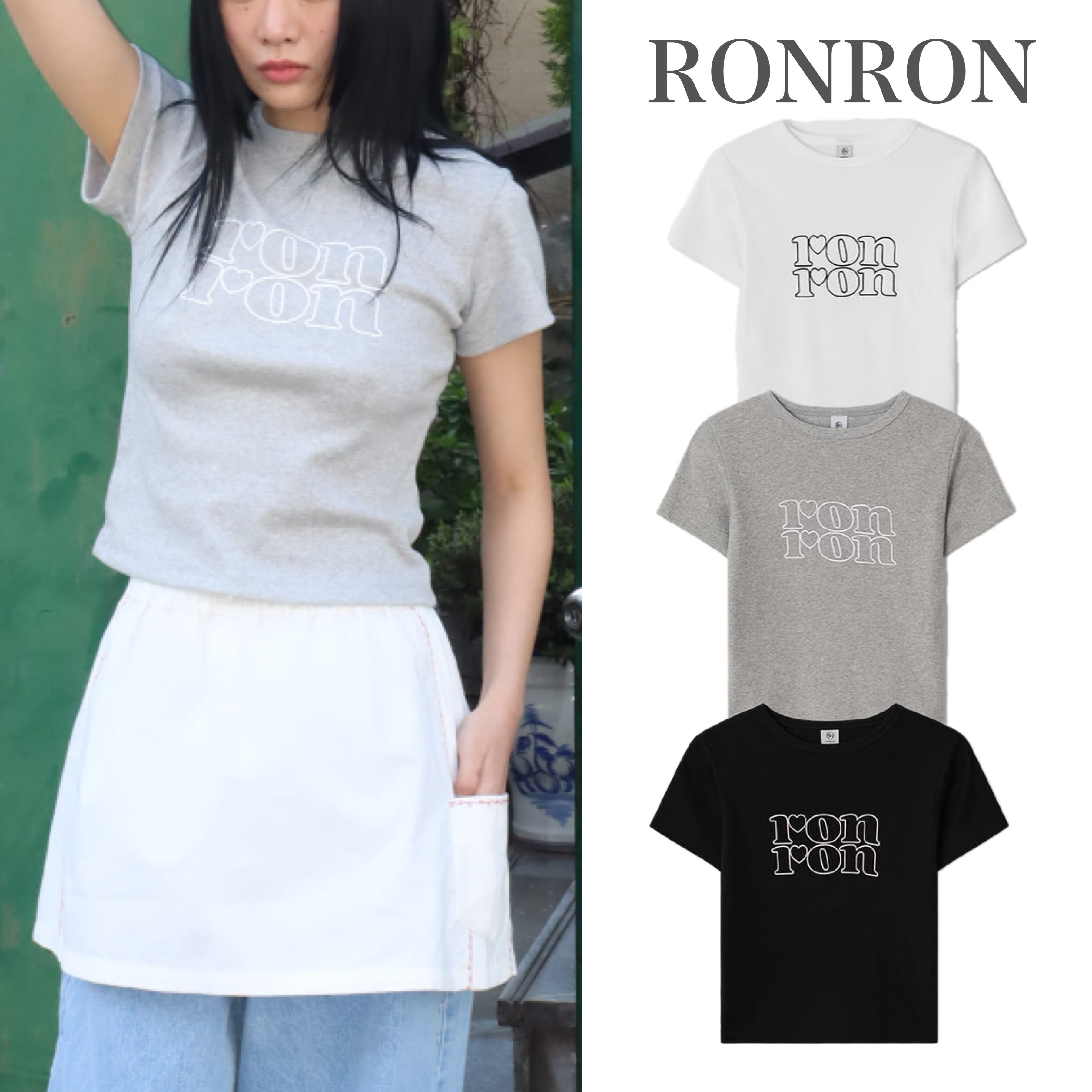 【RONRON】LINE LOGO SLIM CROP T SHIRT