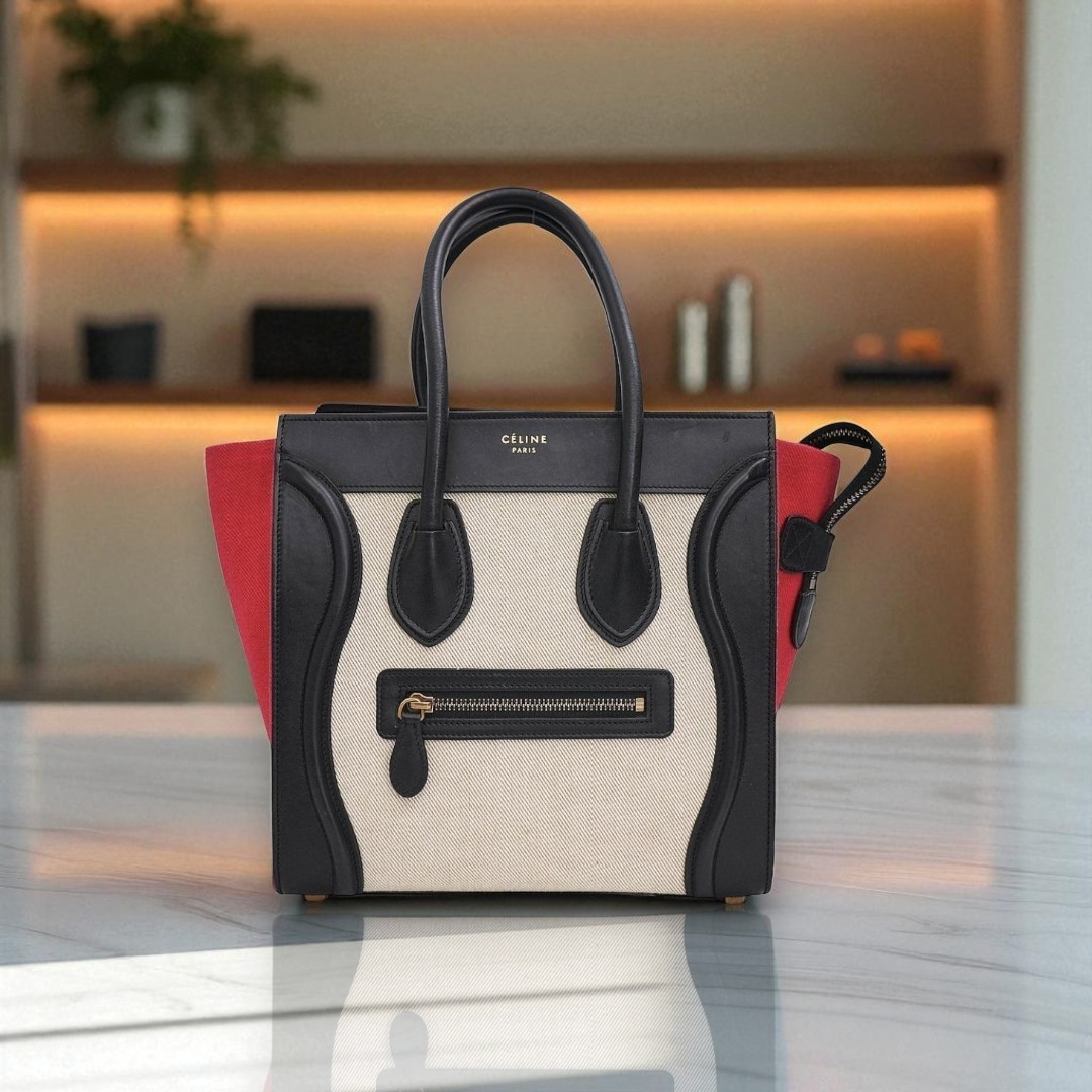 レア【CELINE】トリコロール レザー MICRO ロゴ ハンドバッグ