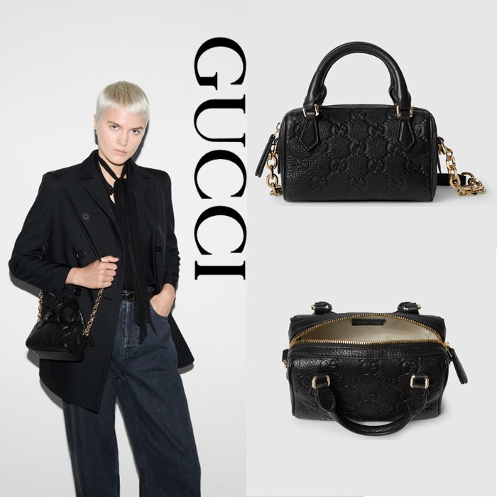 新作【GUCCI】〔GGエンブレム〕ミニ ボストンバッグ、ブラック