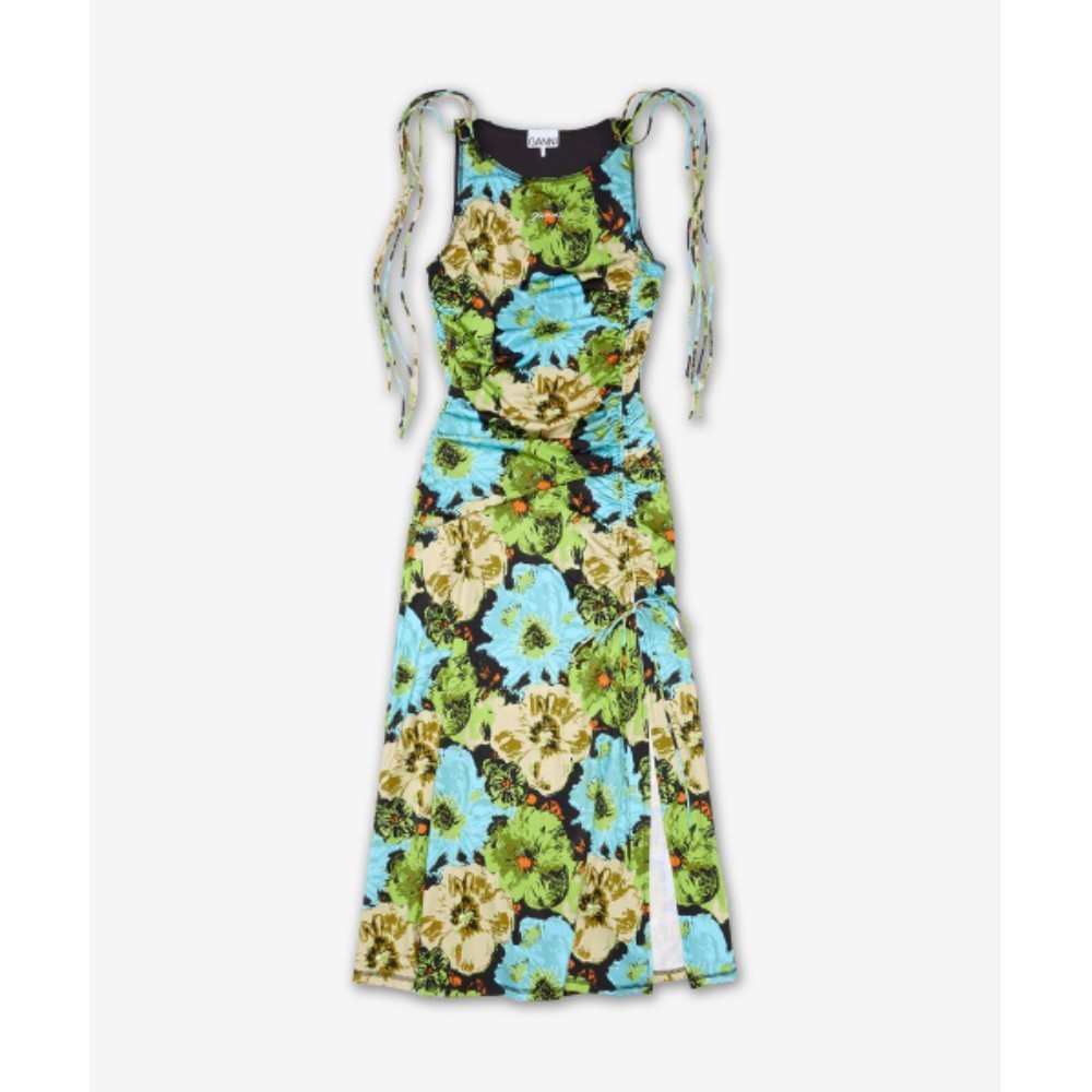 ★Ganni★ Printed Lycra Jersey Gathered One Piece Multicolor