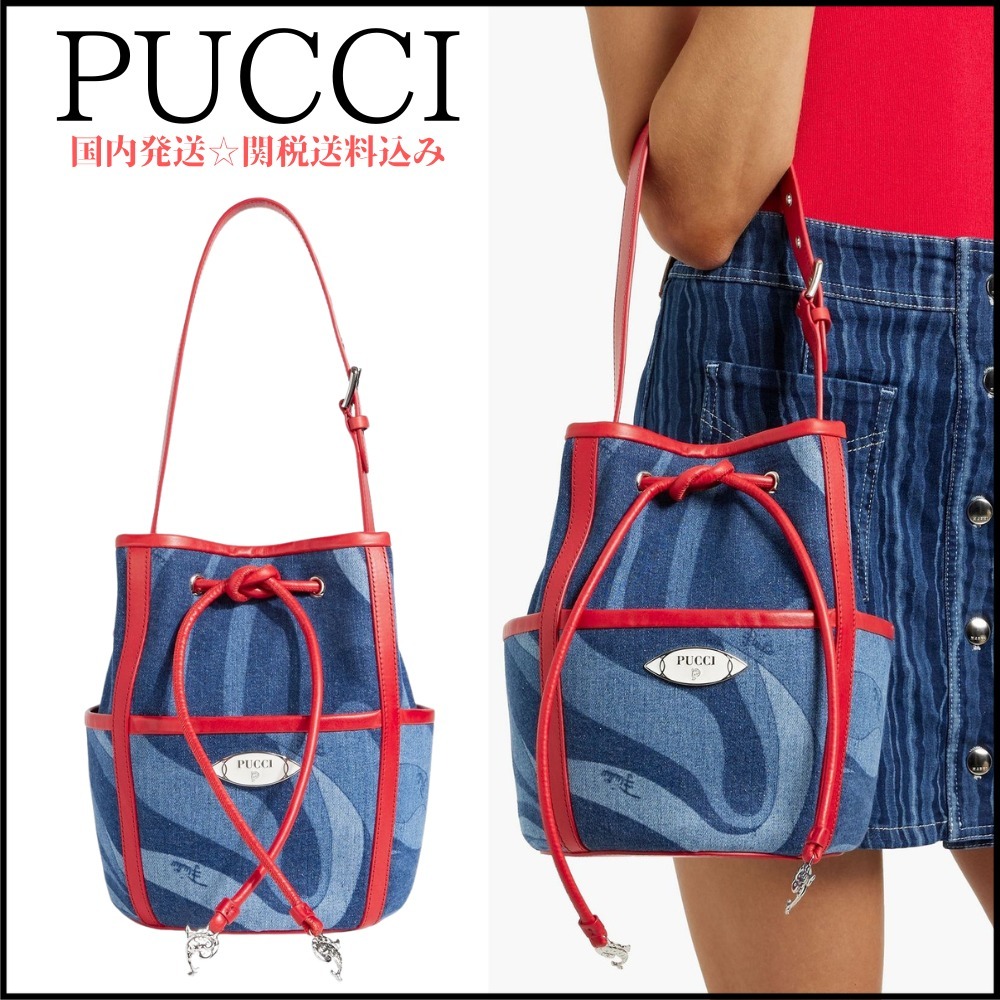 【PUCCI】デニム バケットバッグ レザートリム ＊関税送料込み