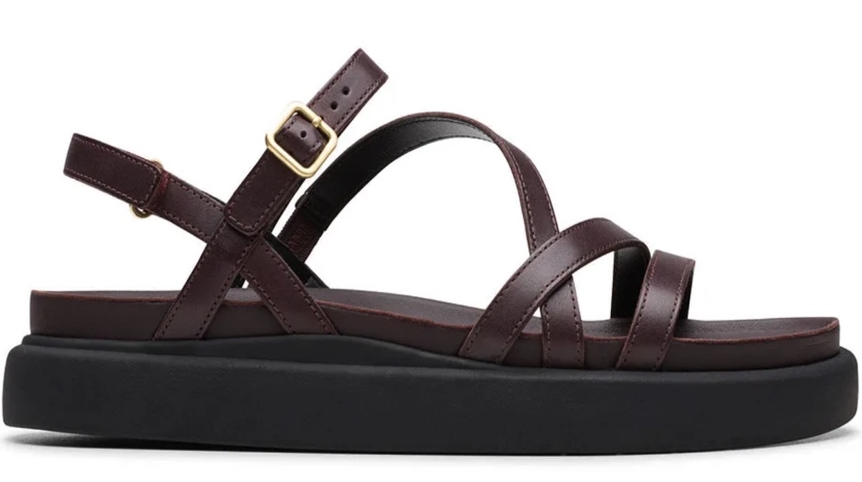CLARKS フラット ウェッジ サンダル 2.5cm ブラック ワイン