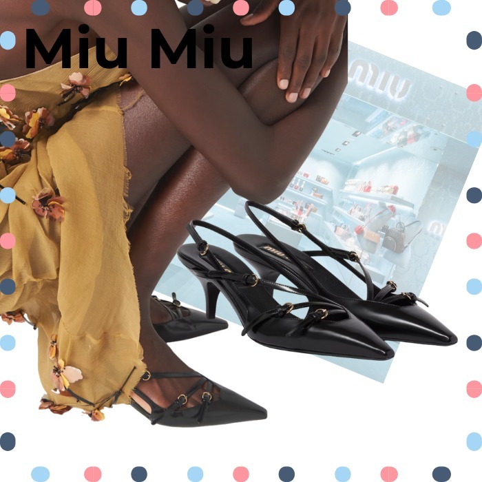 【MIU MIU】バックル付 ブラッシュド スリングバック ブラック