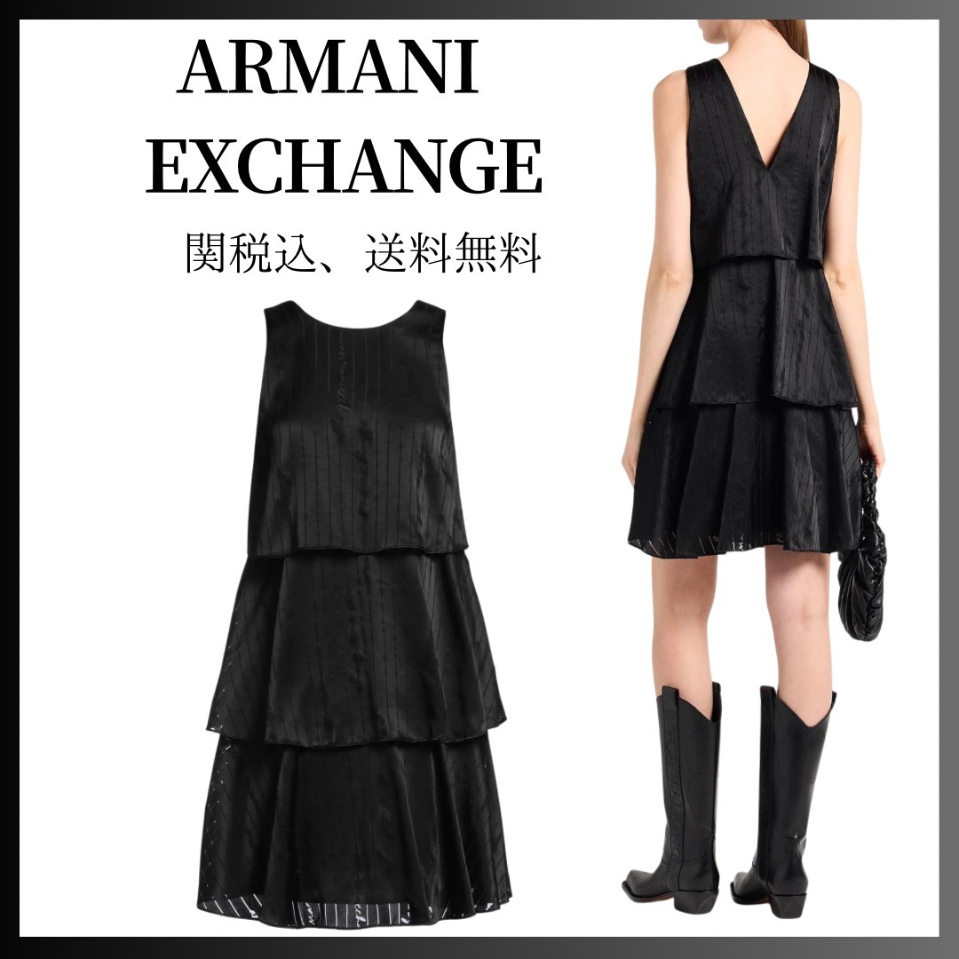 送料関税込み【ARMANI EXCHANGE 】ロゴ サテン フレアワンピース
