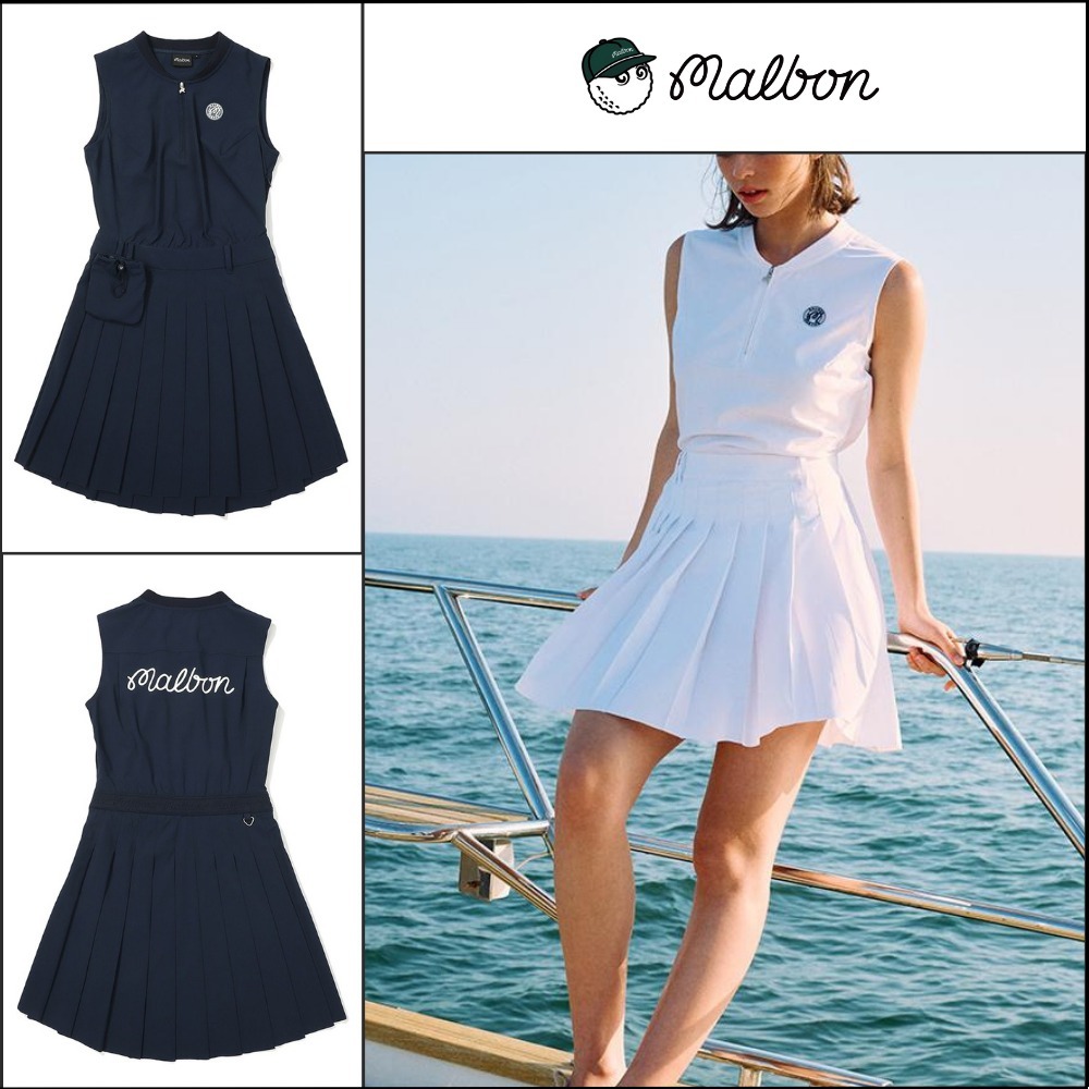 【Malbon Golf】Pleated Skirt Sleeveless Dress 2 Colors