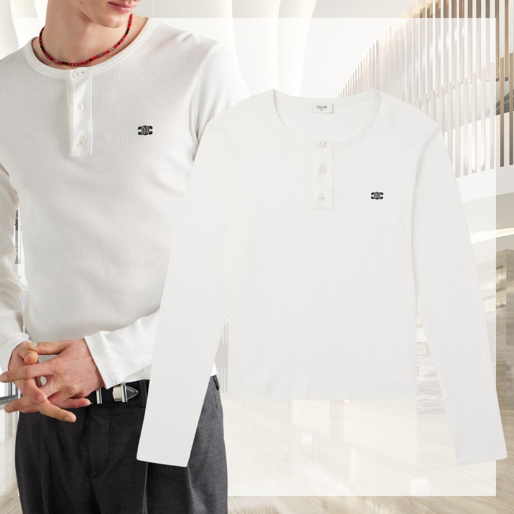 究極の肌触り【CELINE】リブコットンジャージーヘンリーTシャツ