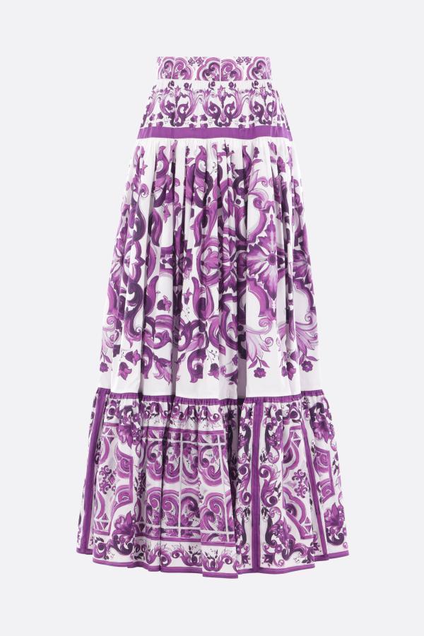 スカート DOLCE & GABBANA GONNA A BALZE IN POPELINE STAMPA MAJOLICA