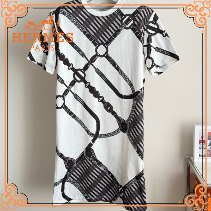 モダンプリント♡【HERMES】半袖ミニワンピース♪