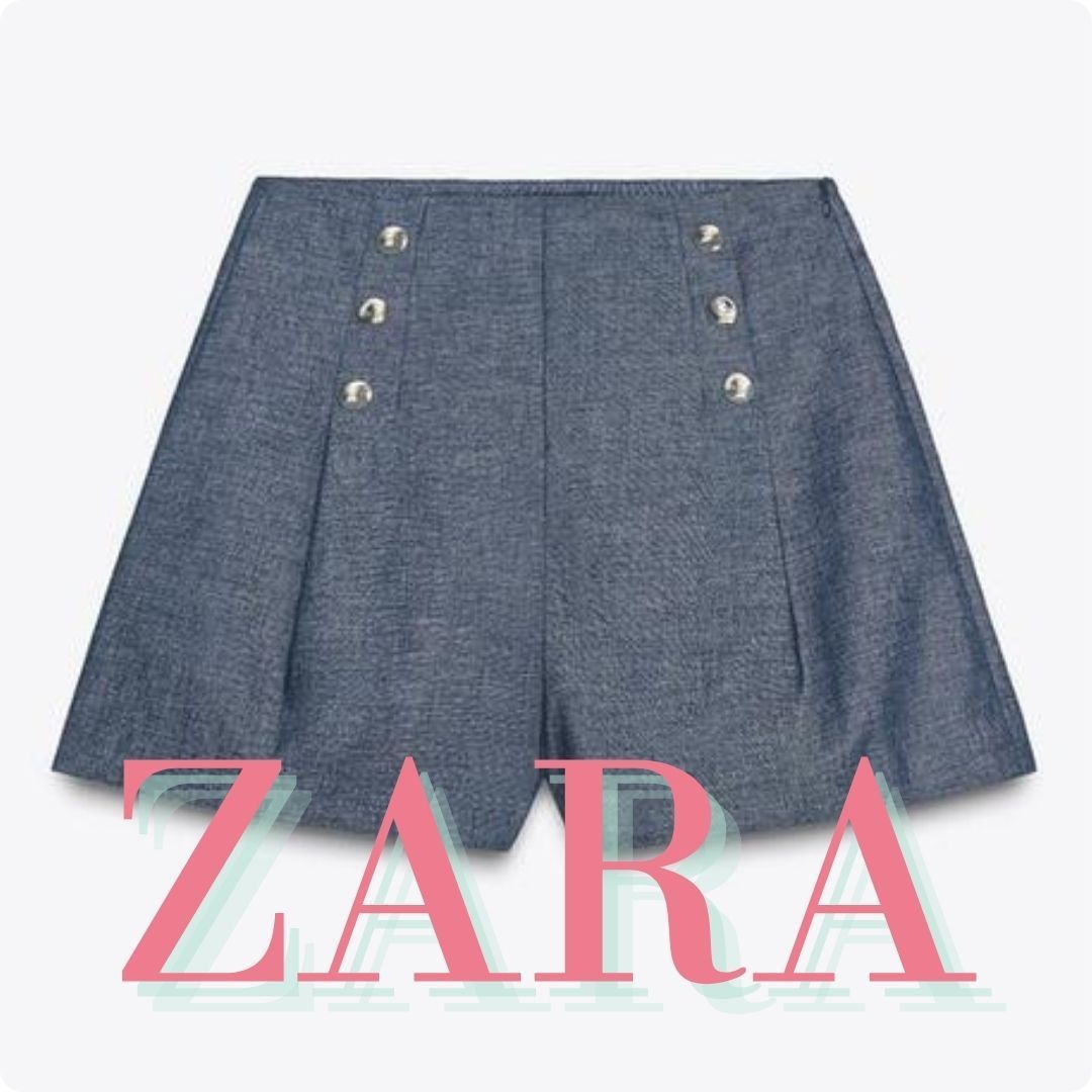 ZARA リネンボタン付きバミューダパンツ 3680/785