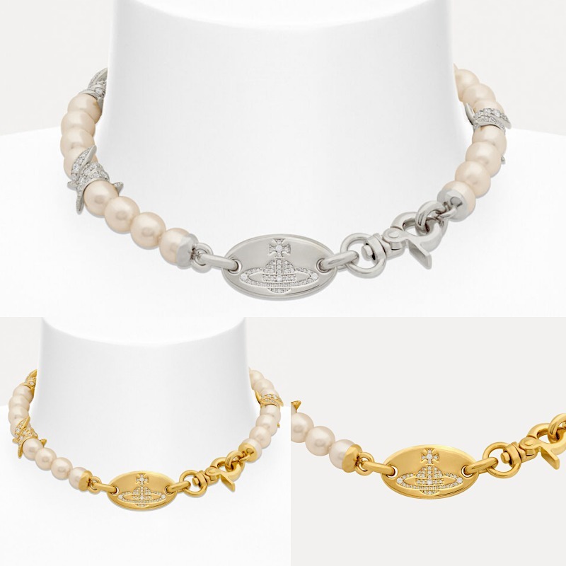 Vivienne Westwood クリスタル パール ロゴプレート ネックレス