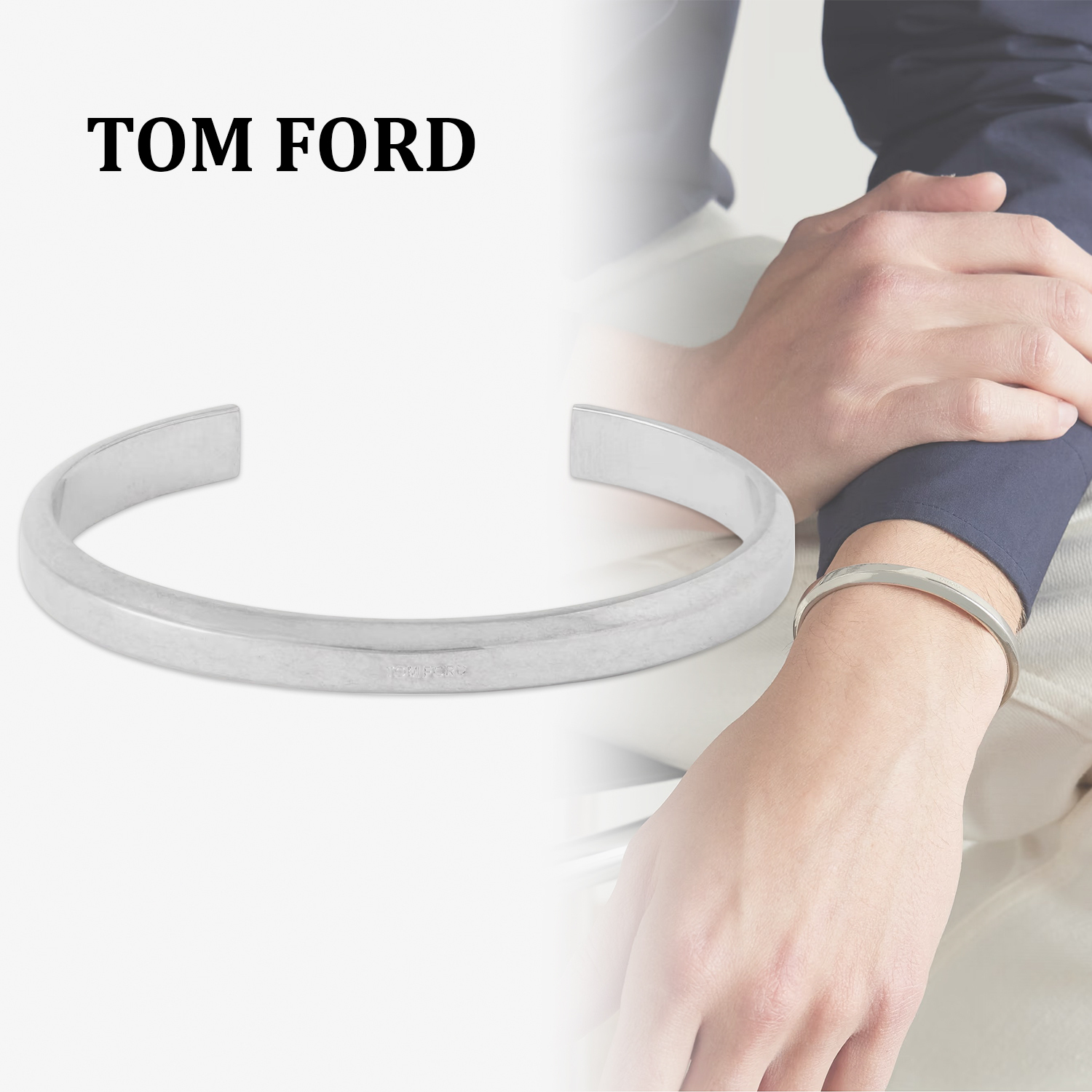 ◆TOM FORD◆ バーニッシュドシルバートーン ロゴ付きバングル