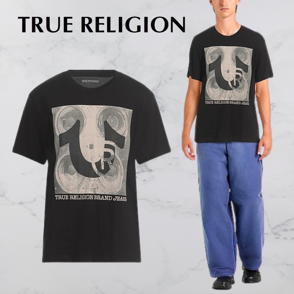 TRUE RELIGION* ロゴ クルーネック 柄入り 半袖 Tシャツ
