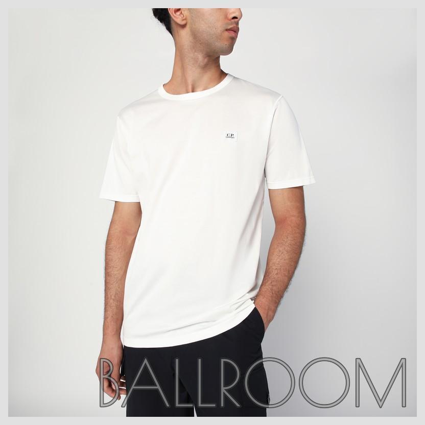 Tシャツ・カットソー C.P. COMPANY WHITE COTTON T-SHIRT WITH LOGO PATCH