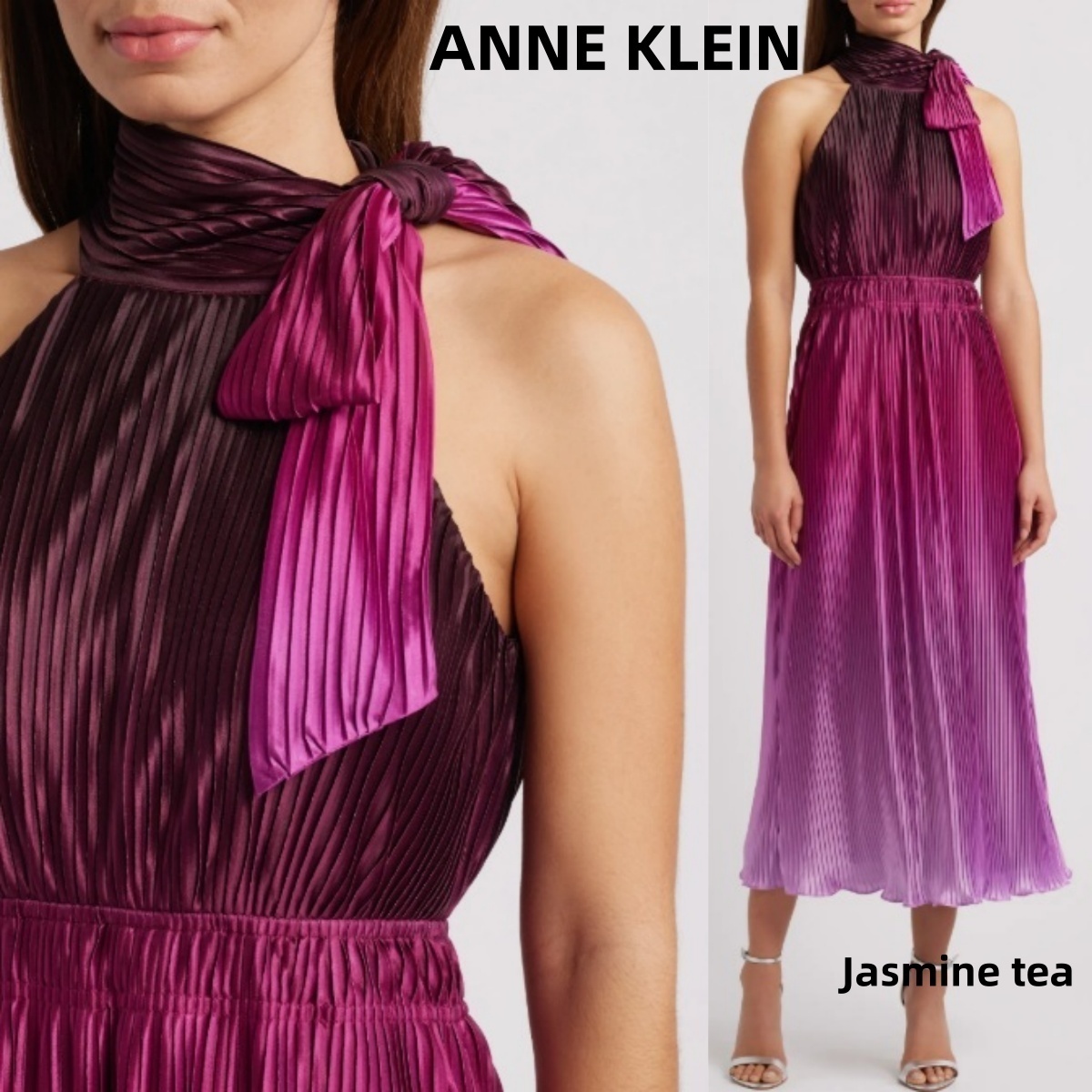 ★セール♪★ANNE KLEIN プリーツタイネックミディドレス★