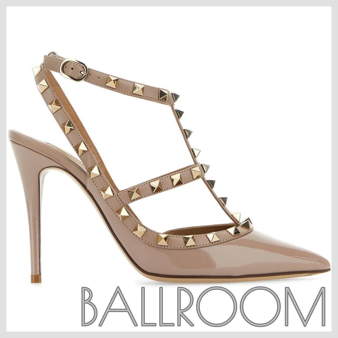 パンプス VALENTINO LIGHT PINK LEATHER ROCKSTUD PUMPS
