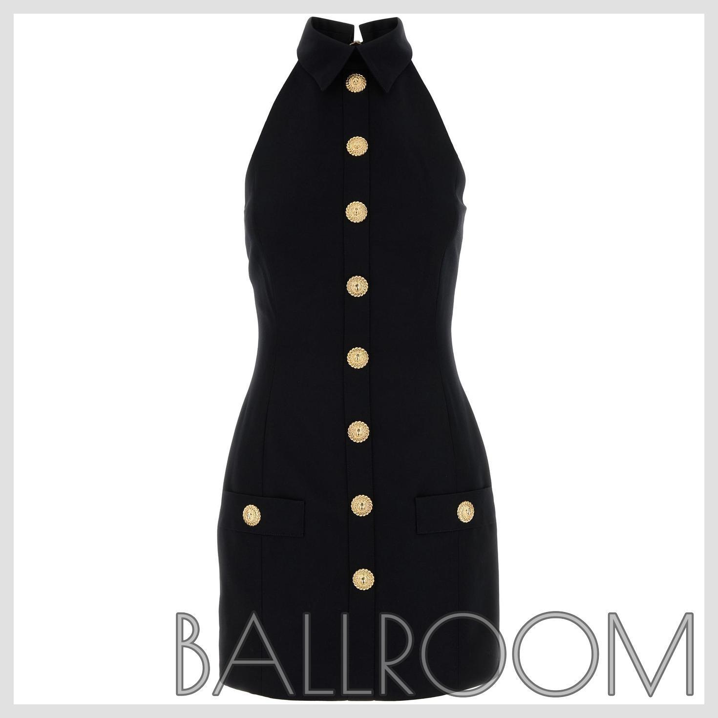 ワンピース BALMAIN BLACK WOOL MINI DRESS