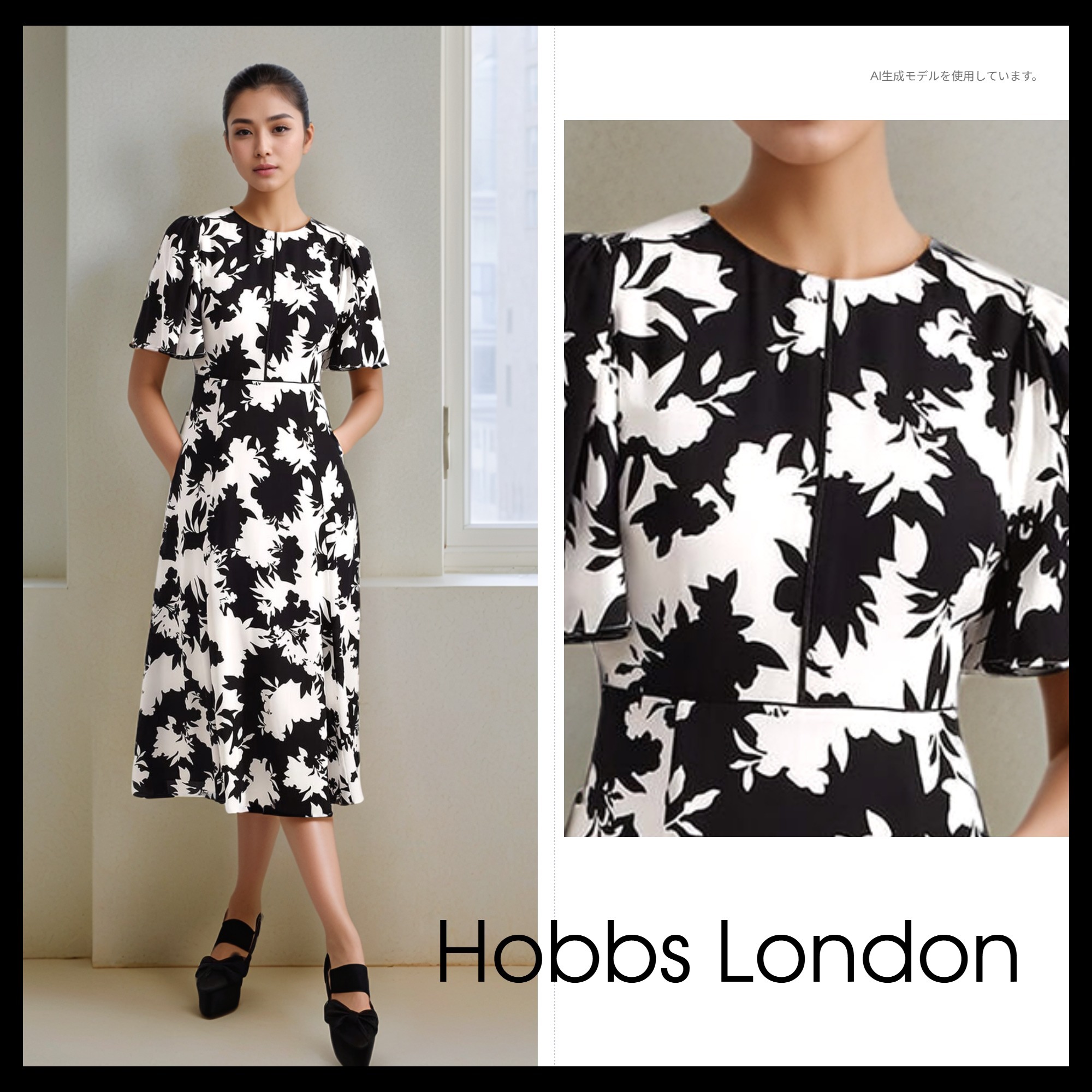 【Hobbs London】日本未入荷！ Alva Dress 花柄 モノクロ