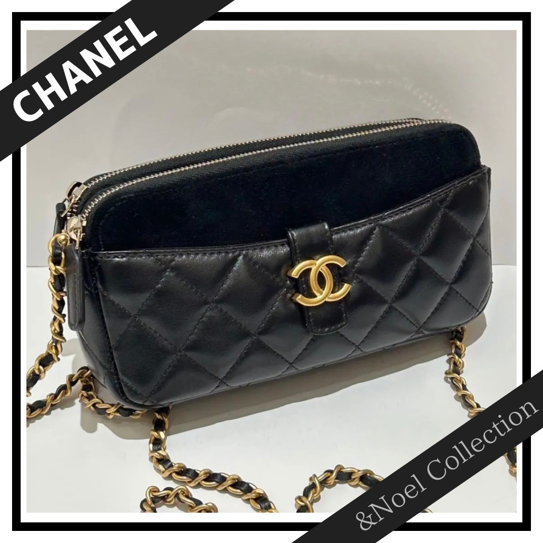 【25A♢お洒落な異素材MIX】CHANEL *ジップフォンケース