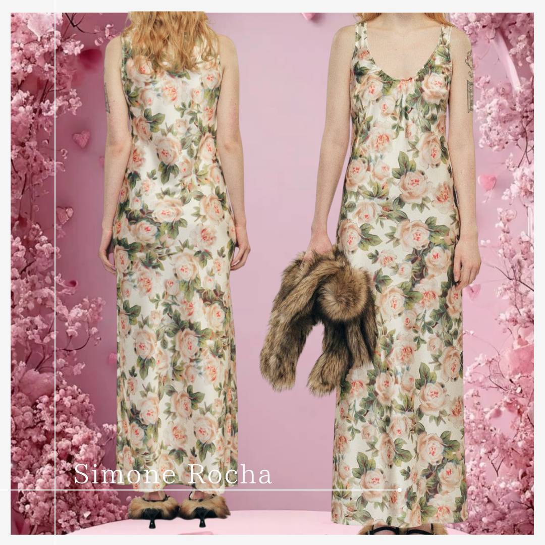 大人エレガント【Simone Rocha】花柄サテンマキシドレス