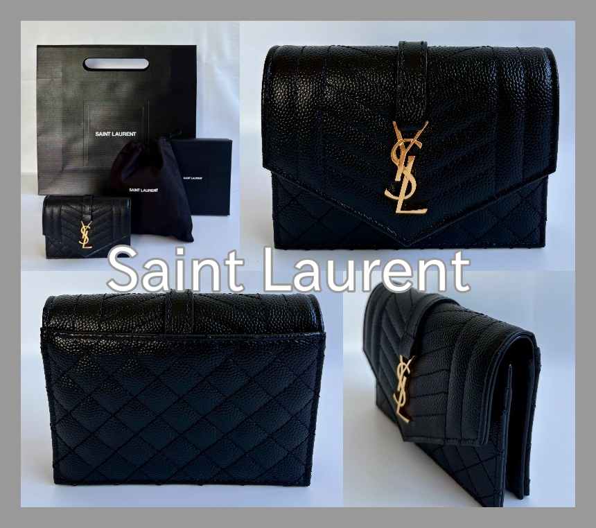 【国内即発】Saint Laurent◇ミックスマトラッセ◇ミニ財布◇黒