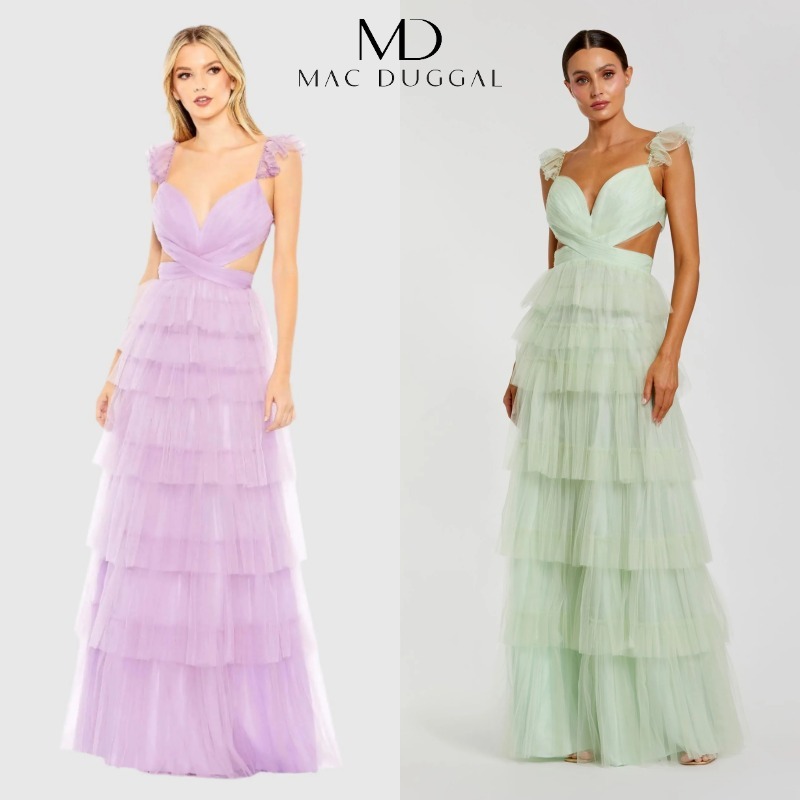（US発）Mac Duggal ラッフルチュールカットアウトガウン