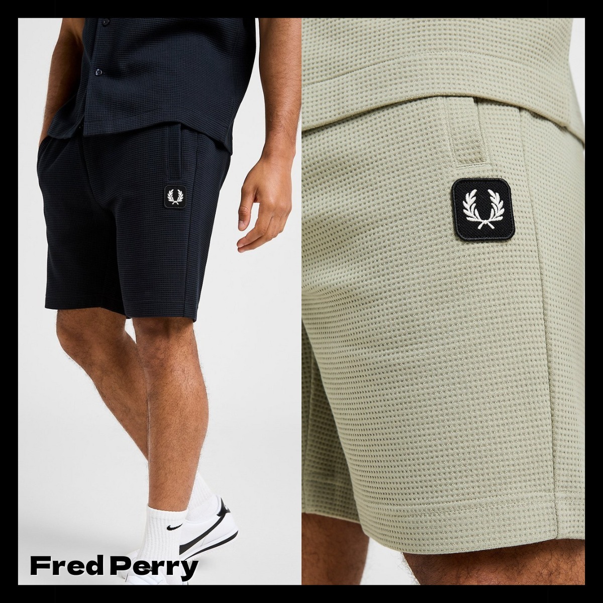 完売直近【Fred Perry】ロゴ ワッフル ショーツ ハーフ パンツ