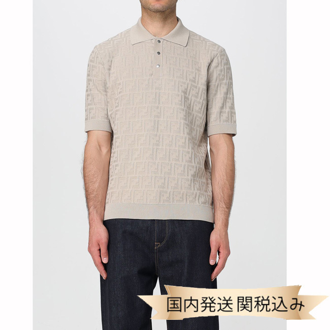 国内発送【FENDI】ベージュFFコットン セーターポロシャツ