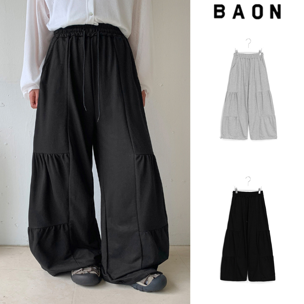 【BAON】Udow Summer Shirring Banded Waist Wide Pants